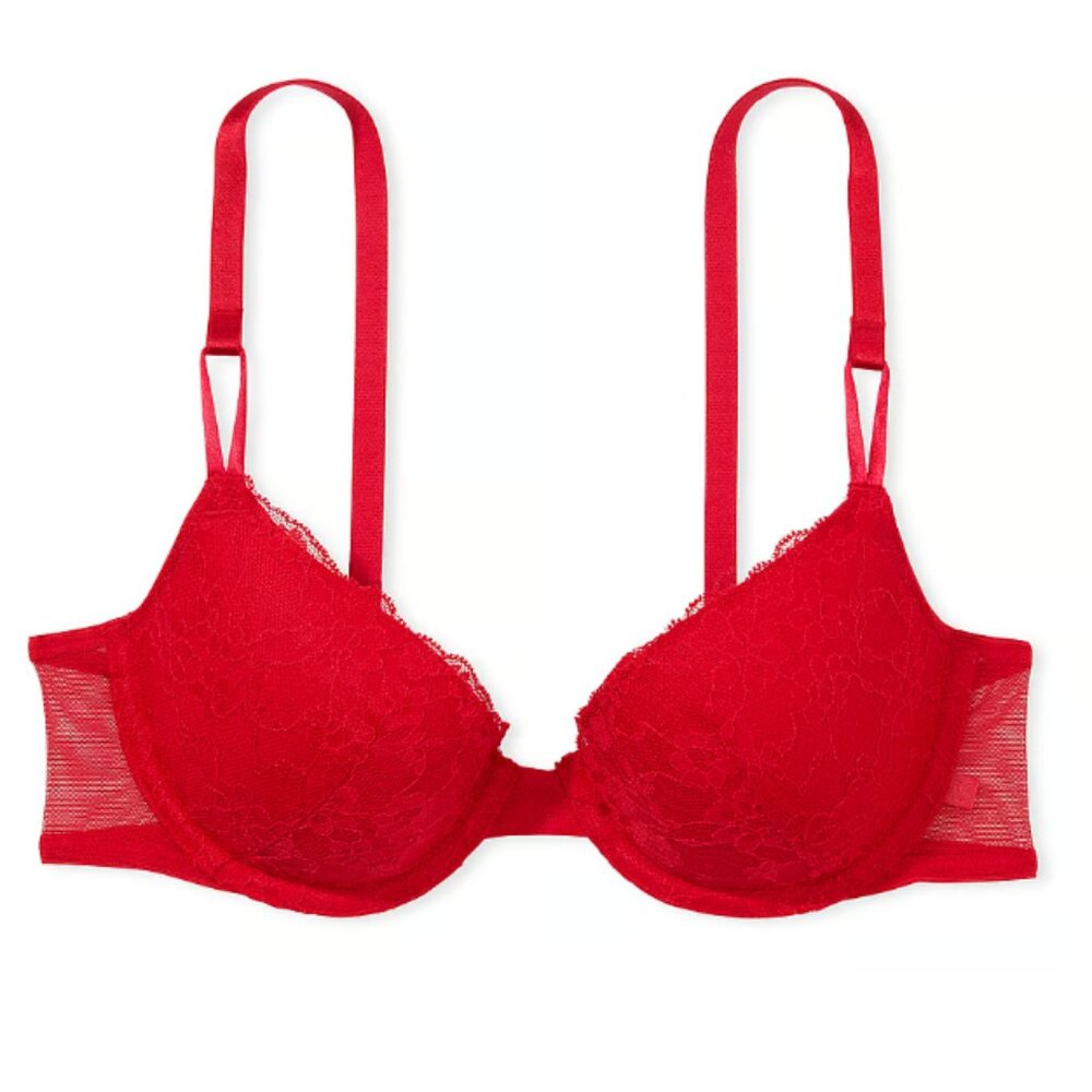 Victoria's Secret - Red Sexy Tee Posey Lace Lightly Lined Demi Bra 32DDD